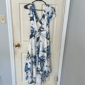 French Countryside White Floral Print High-Low Dress